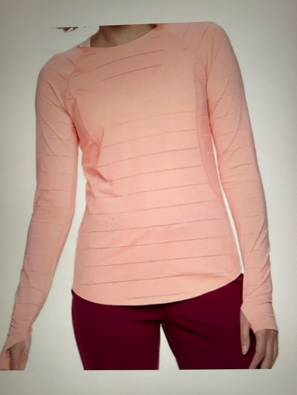 Tek Gear Light Pink Striped Long-Sleeve Dry-Tek Performance Top with Thumb Holes